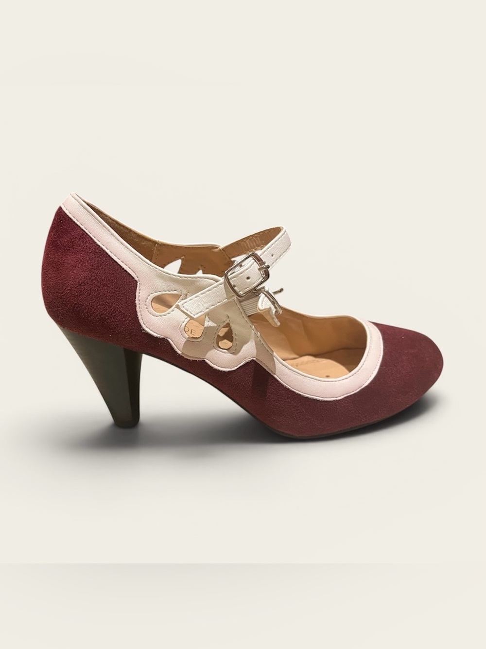 Chase + Chloe Burgundy and Cream Mary Jane Heels - Picture 5 of 7